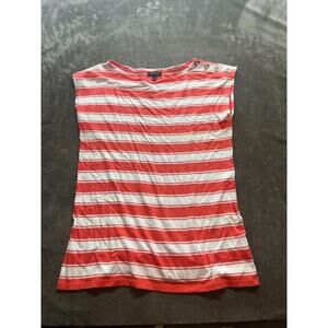 Talbots‎ Pullover Shirt Red White Striped Sleeveless Cotton Nautical Womens XS